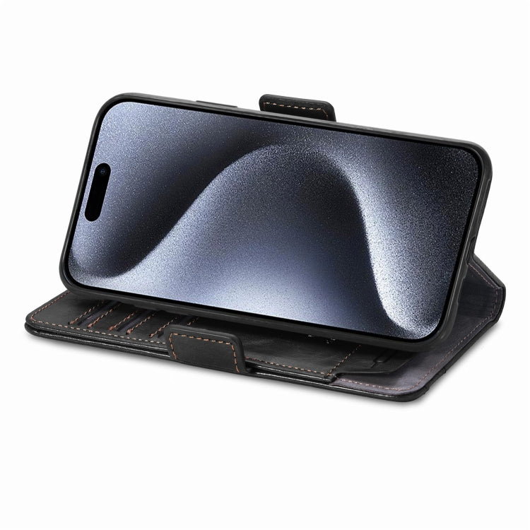 For iPhone 16 CaseNeo Splicing Dual Magnetic Buckle Leather Phone Case(Black) by buy2fix