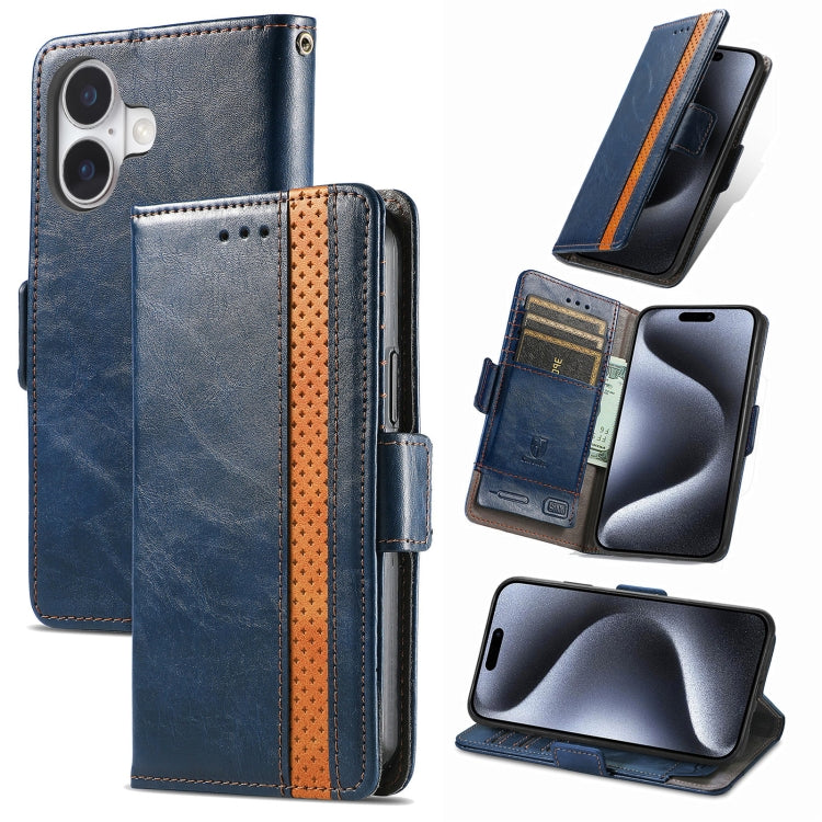 For iPhone 16 CaseNeo Splicing Dual Magnetic Buckle Leather Phone Case(Blue) - iPhone 16 Cases by buy2fix | Online Shopping UK | buy2fix