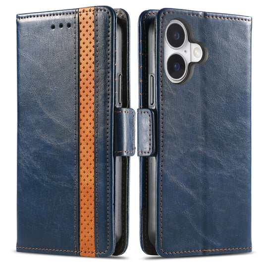 For iPhone 16 CaseNeo Splicing Dual Magnetic Buckle Leather Phone Case(Blue) by buy2fix