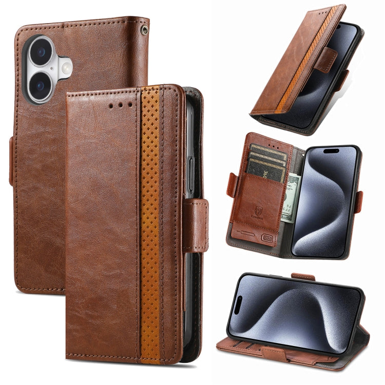 For iPhone 16 CaseNeo Splicing Dual Magnetic Buckle Leather Phone Case(Brown) by buy2fix