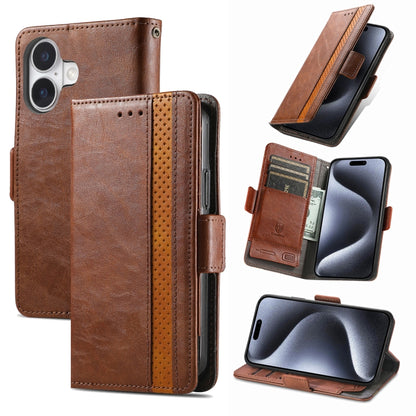 For iPhone 16 CaseNeo Splicing Dual Magnetic Buckle Leather Phone Case(Brown) by buy2fix
