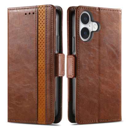 For iPhone 16 CaseNeo Splicing Dual Magnetic Buckle Leather Phone Case(Brown) by buy2fix