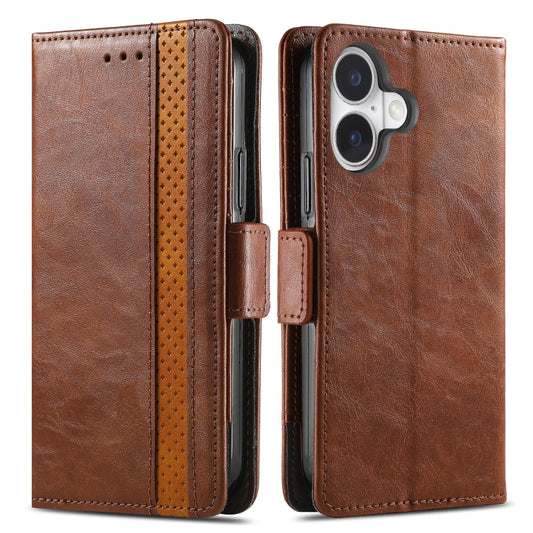 For iPhone 16 CaseNeo Splicing Dual Magnetic Buckle Leather Phone Case(Brown) by buy2fix
