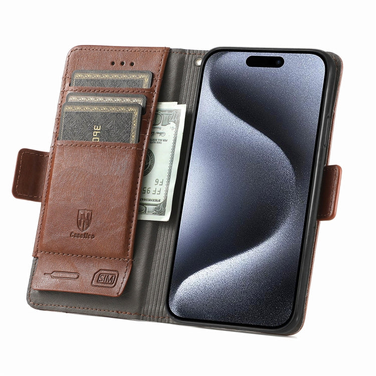 For iPhone 16 CaseNeo Splicing Dual Magnetic Buckle Leather Phone Case(Brown) by buy2fix