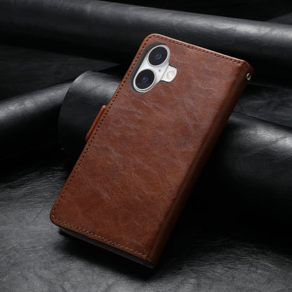 For iPhone 16 CaseNeo Splicing Dual Magnetic Buckle Leather Phone Case(Brown) by buy2fix