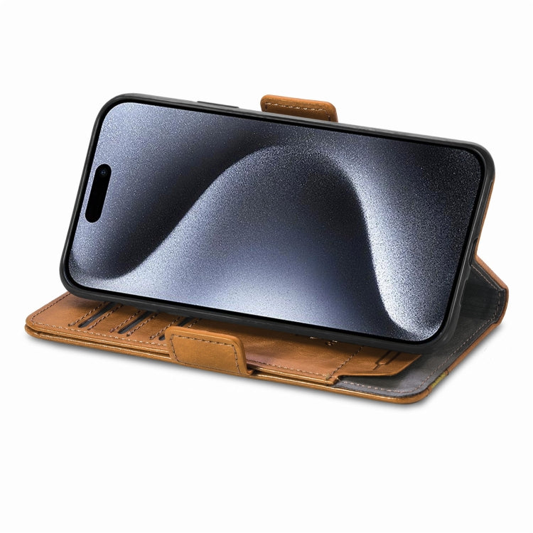 For iPhone 16 CaseNeo Splicing Dual Magnetic Buckle Leather Phone Case(Khaki) by buy2fix