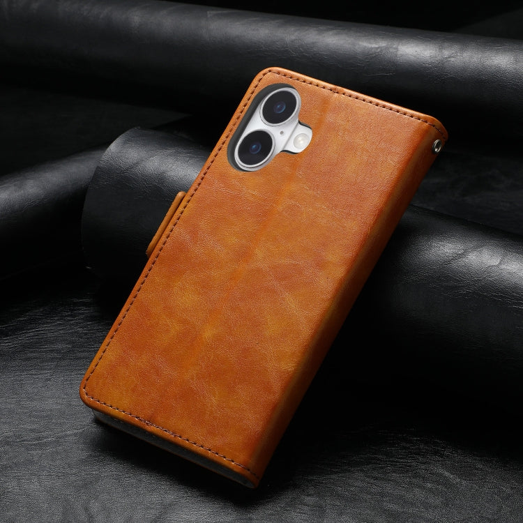 For iPhone 16 CaseNeo Splicing Dual Magnetic Buckle Leather Phone Case(Khaki) by buy2fix