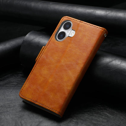 For iPhone 16 CaseNeo Splicing Dual Magnetic Buckle Leather Phone Case(Khaki) by buy2fix