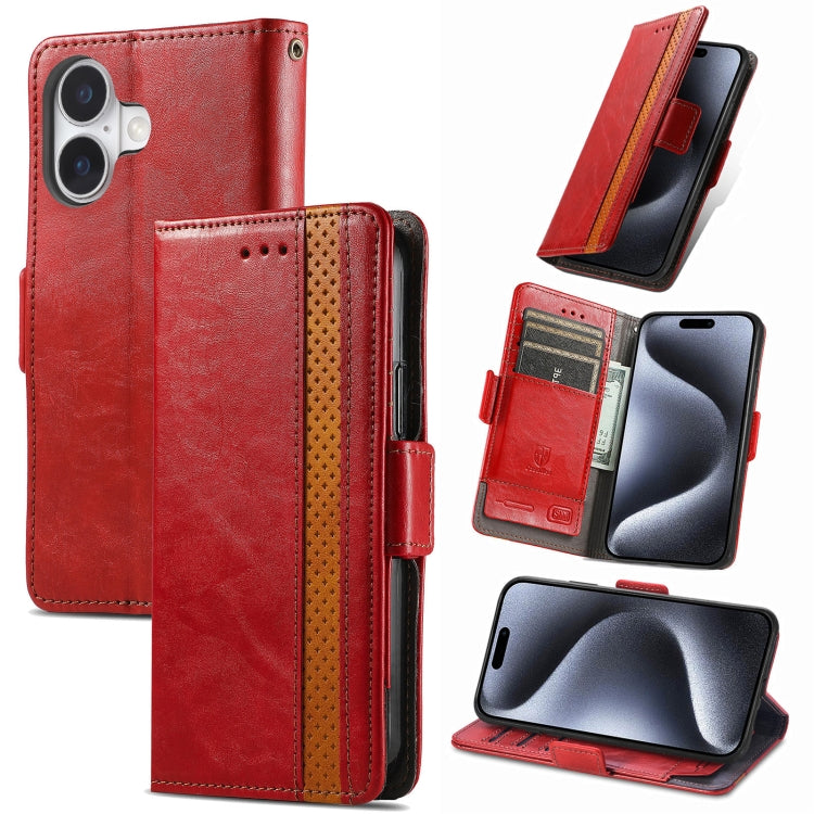 For iPhone 16 CaseNeo Splicing Dual Magnetic Buckle Leather Phone Case(Red) by buy2fix