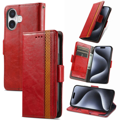 For iPhone 16 CaseNeo Splicing Dual Magnetic Buckle Leather Phone Case(Red) by buy2fix