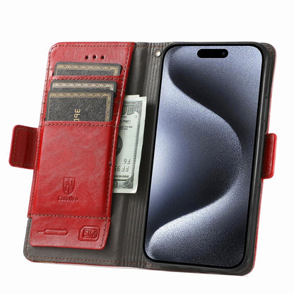 For iPhone 16 CaseNeo Splicing Dual Magnetic Buckle Leather Phone Case(Red) by buy2fix