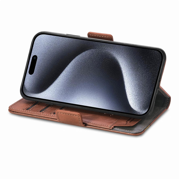 For iPhone 16 Plus CaseNeo Splicing Dual Magnetic Buckle Leather Phone Case(Brown) - iPhone 16 Plus Cases by buy2fix | Online Shopping UK | buy2fix