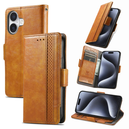 For iPhone 16 Plus CaseNeo Splicing Dual Magnetic Buckle Leather Phone Case(Khaki) - iPhone 16 Plus Cases by buy2fix | Online Shopping UK | buy2fix