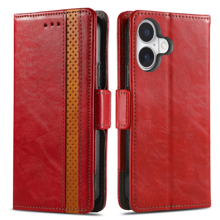 For iPhone 16 Plus CaseNeo Splicing Dual Magnetic Buckle Leather Phone Case(Red) - iPhone 16 Plus Cases by buy2fix | Online Shopping UK | buy2fix