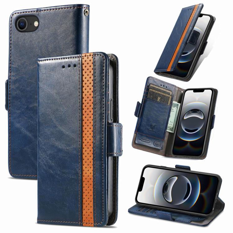 For iPhone 16e CaseNeo Splicing Dual Magnetic Buckle Leather Phone Case(Blue) - iPhone 16e Cases by buy2fix | Online Shopping UK | buy2fix