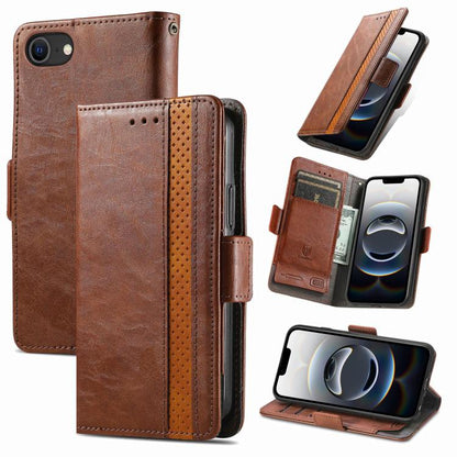 For iPhone 16e CaseNeo Splicing Dual Magnetic Buckle Leather Phone Case(Brown) - iPhone 16e Cases by buy2fix | Online Shopping UK | buy2fix