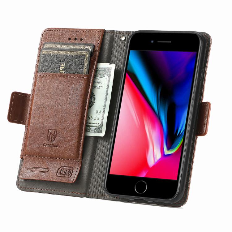 For iPhone 16e CaseNeo Splicing Dual Magnetic Buckle Leather Phone Case(Brown) - iPhone 16e Cases by buy2fix | Online Shopping UK | buy2fix