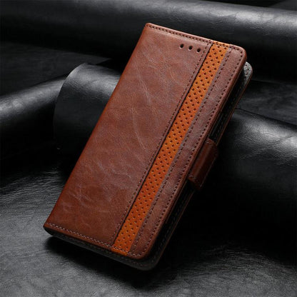 For iPhone 16e CaseNeo Splicing Dual Magnetic Buckle Leather Phone Case(Brown) - iPhone 16e Cases by buy2fix | Online Shopping UK | buy2fix
