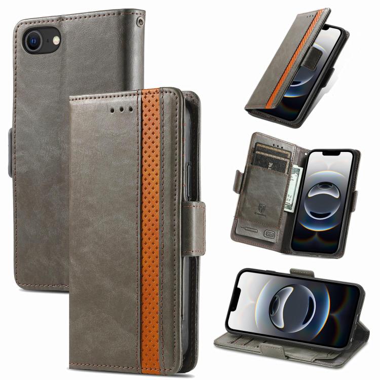 For iPhone 16e CaseNeo Splicing Dual Magnetic Buckle Leather Phone Case(Gray) - iPhone 16e Cases by buy2fix | Online Shopping UK | buy2fix