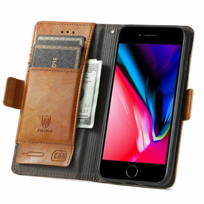 For iPhone 16e CaseNeo Splicing Dual Magnetic Buckle Leather Phone Case(Khaki) - iPhone 16e Cases by buy2fix | Online Shopping UK | buy2fix