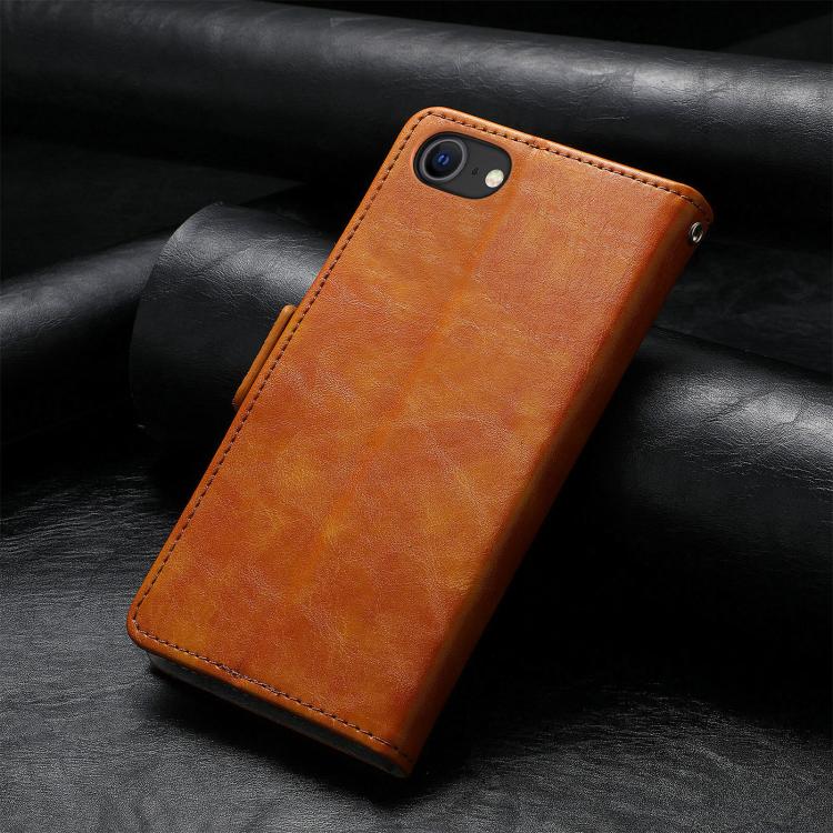 For iPhone 16e CaseNeo Splicing Dual Magnetic Buckle Leather Phone Case(Khaki) - iPhone 16e Cases by buy2fix | Online Shopping UK | buy2fix