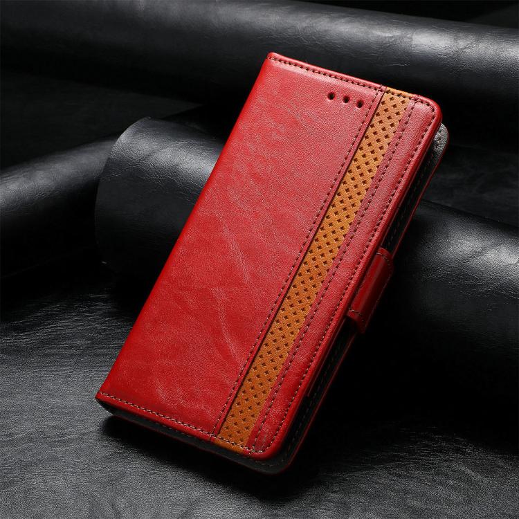 For iPhone 16e CaseNeo Splicing Dual Magnetic Buckle Leather Phone Case(Red) - iPhone 16e Cases by buy2fix | Online Shopping UK | buy2fix