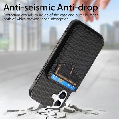 For iPhone 16 Carbon Fiber MagSafe Vertical Flip Card Bag Phone Case(Black) - iPhone 16 Cases by buy2fix | Online Shopping UK | buy2fix