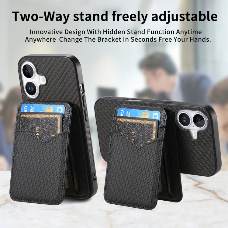 For iPhone 16 Carbon Fiber MagSafe Vertical Flip Card Bag Phone Case(Black) - iPhone 16 Cases by buy2fix | Online Shopping UK | buy2fix