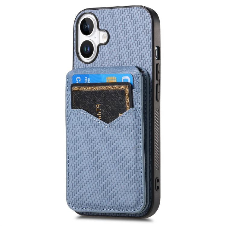 For iPhone 16 Plus Carbon Fiber MagSafe Vertical Flip Card Bag Phone Case(Blue) - iPhone 16 Plus Cases by buy2fix | Online Shopping UK | buy2fix