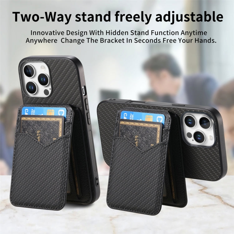 For iPhone 16 Pro Carbon Fiber MagSafe Vertical Flip Card Bag Phone Case(Black) - iPhone 16 Pro Cases by buy2fix | Online Shopping UK | buy2fix