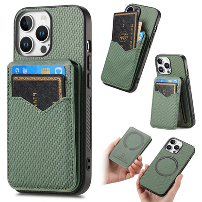 For iPhone 16 Pro Carbon Fiber MagSafe Vertical Flip Card Bag Phone Case(Green) - iPhone 16 Pro Cases by buy2fix | Online Shopping UK | buy2fix