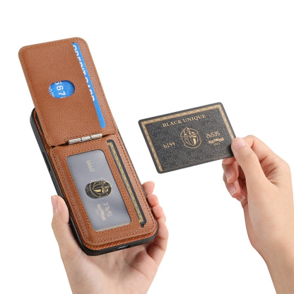 For iPhone 16 Pro Carbon Fiber MagSafe Vertical Flip Card Bag Phone Case(Brown) - iPhone 16 Pro Cases by buy2fix | Online Shopping UK | buy2fix