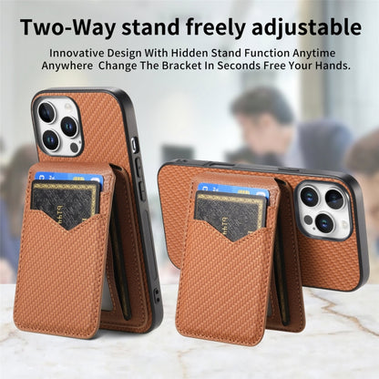 For iPhone 16 Pro Carbon Fiber MagSafe Vertical Flip Card Bag Phone Case(Brown) - iPhone 16 Pro Cases by buy2fix | Online Shopping UK | buy2fix