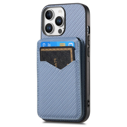 For iPhone 16 Pro Max Carbon Fiber MagSafe Vertical Flip Card Bag Phone Case(Blue) - iPhone 16 Pro Max Cases by buy2fix | Online Shopping UK | buy2fix