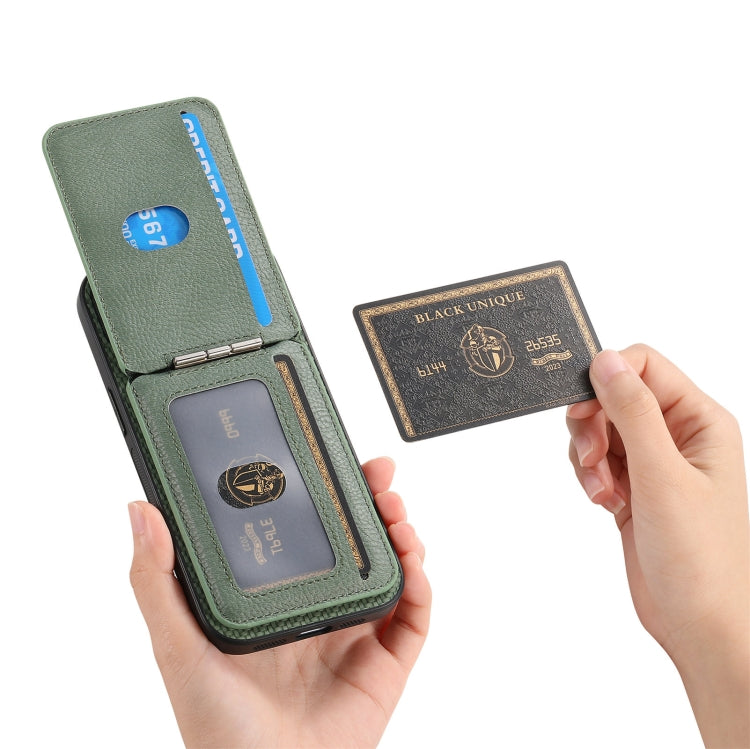 For iPhone 16 Pro Max Carbon Fiber MagSafe Vertical Flip Card Bag Phone Case(Green) - iPhone 16 Pro Max Cases by buy2fix | Online Shopping UK | buy2fix