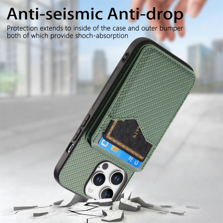 For iPhone 16 Pro Max Carbon Fiber MagSafe Vertical Flip Card Bag Phone Case(Green) - iPhone 16 Pro Max Cases by buy2fix | Online Shopping UK | buy2fix