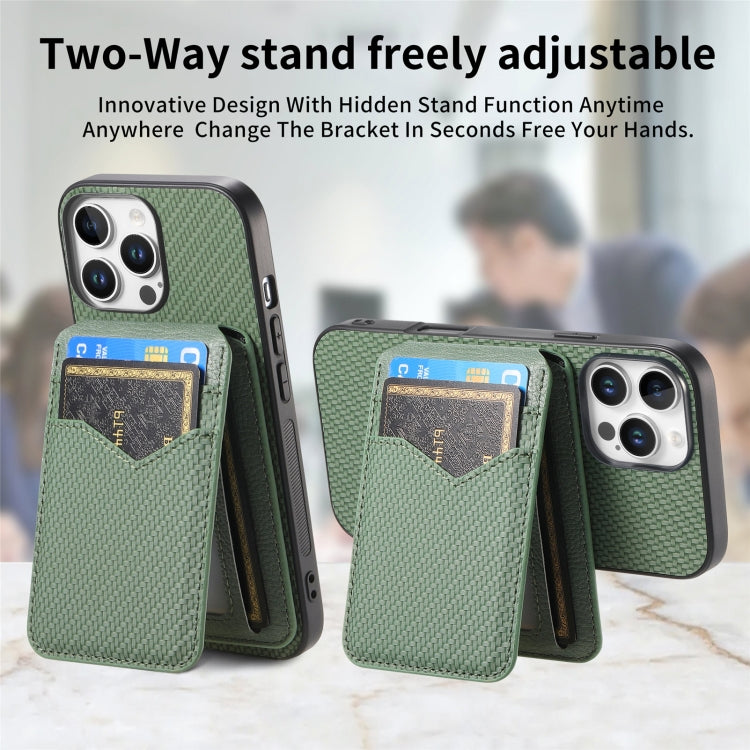 For iPhone 16 Pro Max Carbon Fiber MagSafe Vertical Flip Card Bag Phone Case(Green) - iPhone 16 Pro Max Cases by buy2fix | Online Shopping UK | buy2fix