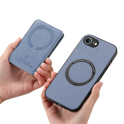 For iPhone 16e Carbon Fiber MagSafe Vertical Flip Card Bag Phone Case(Blue) - iPhone 16e Cases by buy2fix | Online Shopping UK | buy2fix