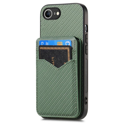 For iPhone 16e Carbon Fiber MagSafe Vertical Flip Card Bag Phone Case(Green) - iPhone 16e Cases by buy2fix | Online Shopping UK | buy2fix