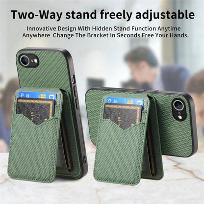 For iPhone 16e Carbon Fiber MagSafe Vertical Flip Card Bag Phone Case(Green) - iPhone 16e Cases by buy2fix | Online Shopping UK | buy2fix