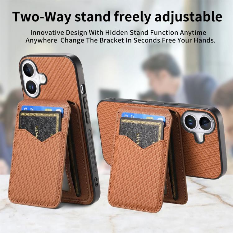 For iPhone 17 Carbon Fiber MagSafe Vertical Flip Card Bag Phone Case(Brown) - iPhone 17 Cases by buy2fix | Online Shopping UK | buy2fix
