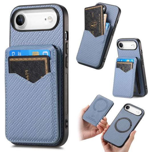 For iPhone Air Carbon Fiber MagSafe Vertical Flip Card Bag Phone Case(Blue) - iPhone Air Cases by buy2fix | Online Shopping UK | buy2fix