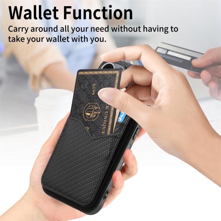 For iPhone Air Carbon Fiber MagSafe Vertical Flip Card Bag Phone Case(Black) - iPhone Air Cases by buy2fix | Online Shopping UK | buy2fix