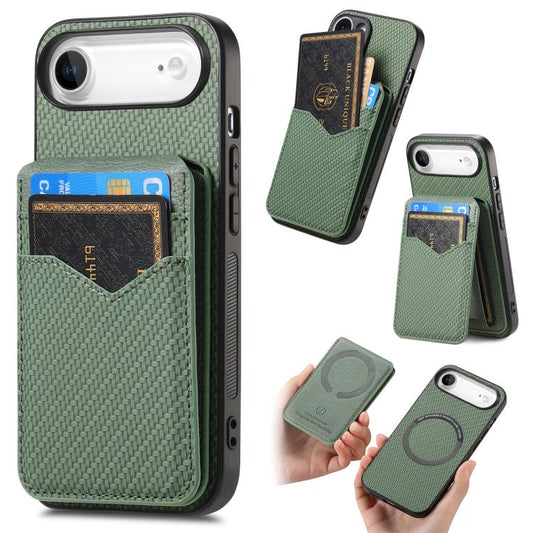 For iPhone Air Carbon Fiber MagSafe Vertical Flip Card Bag Phone Case(Green) - iPhone Air Cases by buy2fix | Online Shopping UK | buy2fix