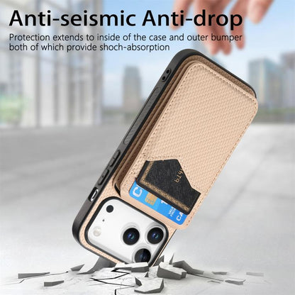 For iPhone 17 Pro Carbon Fiber MagSafe Vertical Flip Card Bag Phone Case(Khaki) - iPhone 17 Pro Cases by buy2fix | Online Shopping UK | buy2fix
