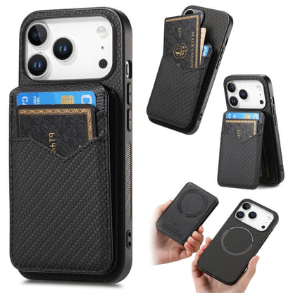 For iPhone 17 Pro Carbon Fiber MagSafe Vertical Flip Card Bag Phone Case(Black) - iPhone 17 Pro Cases by buy2fix | Online Shopping UK | buy2fix