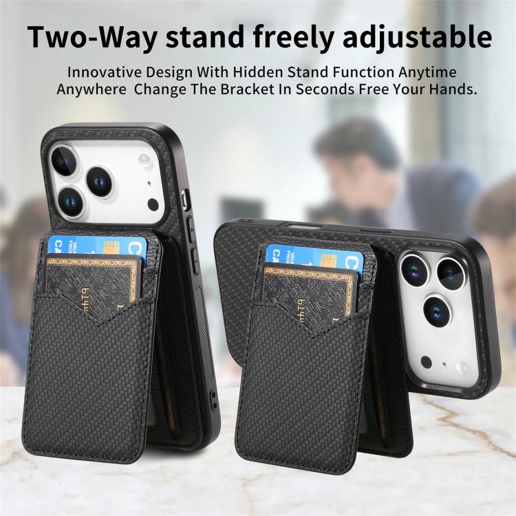 For iPhone 17 Pro Carbon Fiber MagSafe Vertical Flip Card Bag Phone Case(Black) - iPhone 17 Pro Cases by buy2fix | Online Shopping UK | buy2fix