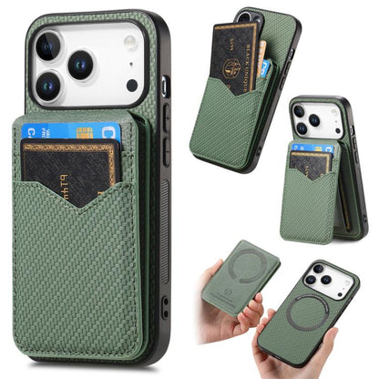 For iPhone 17 Pro Carbon Fiber MagSafe Vertical Flip Card Bag Phone Case(Green) - iPhone 17 Pro Cases by buy2fix | Online Shopping UK | buy2fix
