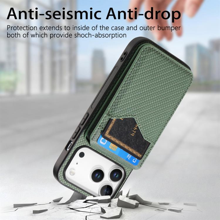 For iPhone 17 Pro Carbon Fiber MagSafe Vertical Flip Card Bag Phone Case(Green) - iPhone 17 Pro Cases by buy2fix | Online Shopping UK | buy2fix