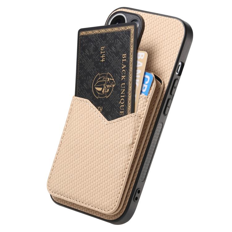 For iPhone 17 Pro Max Carbon Fiber MagSafe Vertical Flip Card Bag Phone Case(Khaki) - iPhone 17 Pro Max Cases by buy2fix | Online Shopping UK | buy2fix